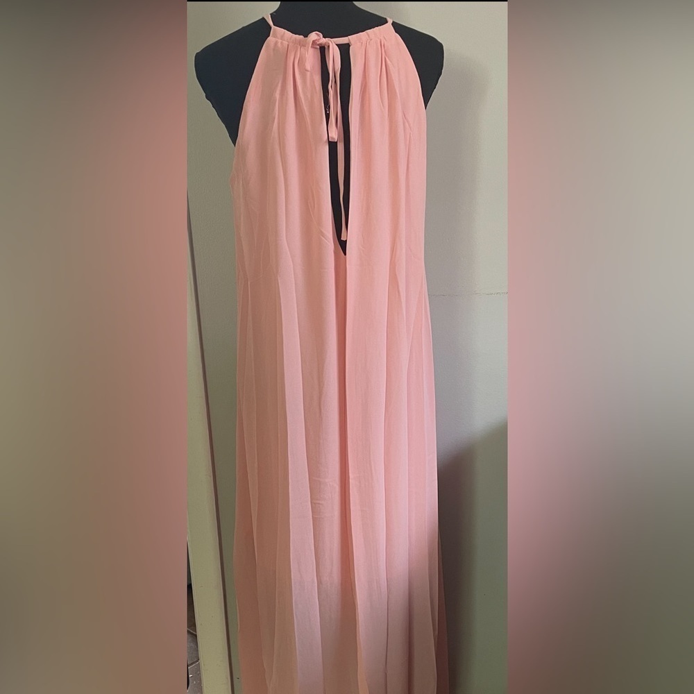 Women’s Pink & Purple Maxi Dress that Ties around Neck - Picture 3 of 4